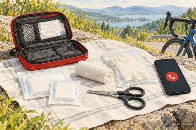急救用品与求助准备示意；携带用品不能替代相应训练，具体处置按正文条件执行。